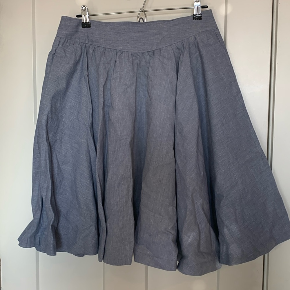 light blue denim looking midi skirt